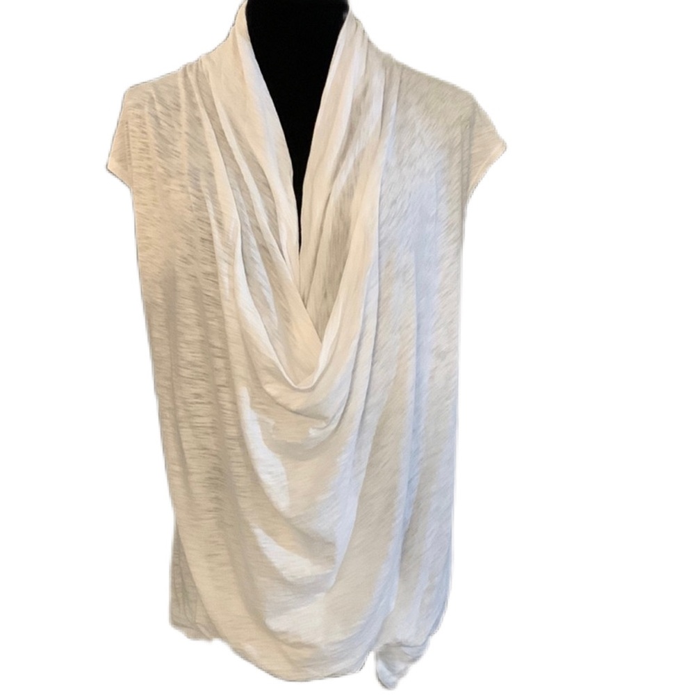 The Refinery SZ L White Sleeveless Draped Front Minimalist Essential Blouse